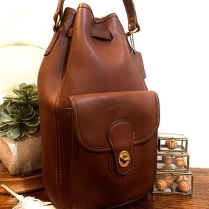 Coach RARE British Tan Leather "Drawstring Slingback" Bucket/Backpack - 9992